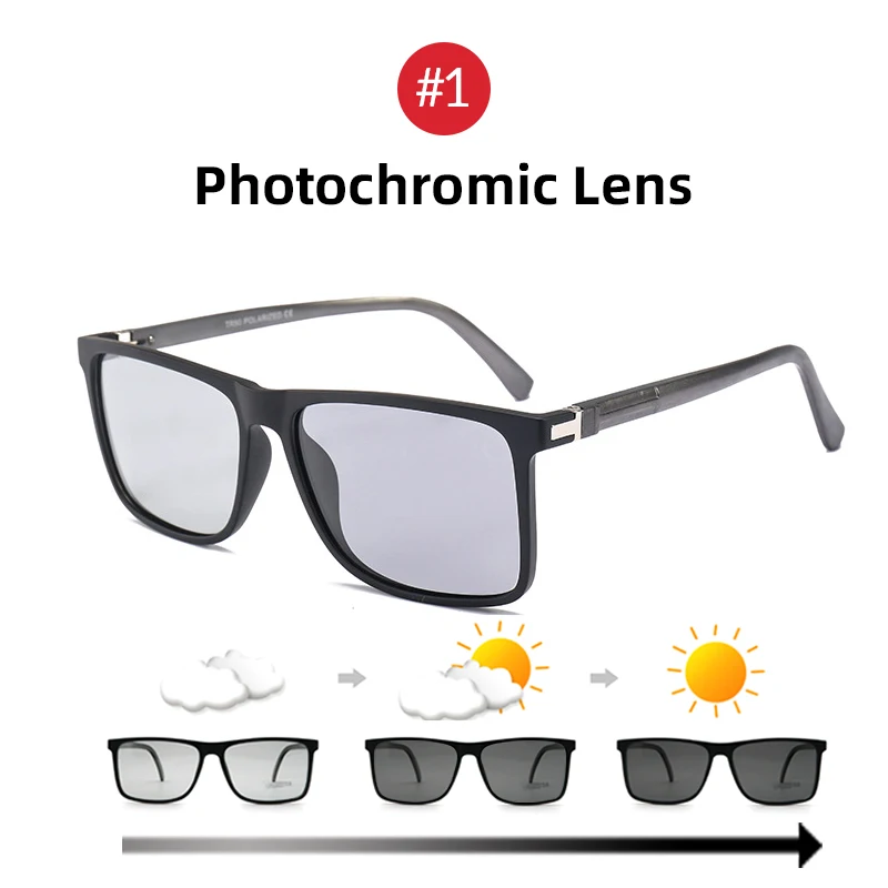 1 Photochromic Lens VIVIBEE мужские улучшенные фотохромные солнцезащитные очки TAC поляризованные TR90 светильник квадратная оправа переходные линзы цвета солнцезащитные очки для вождения - Цвет линз: 1 Photochromic Lens