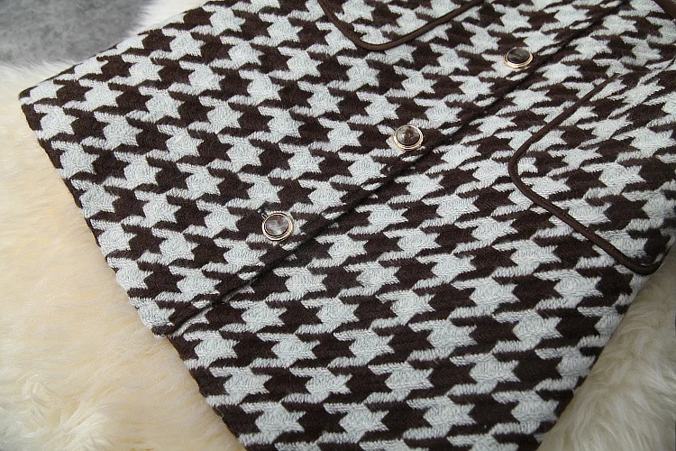 

European and American women's wear 2020 winter new style Lantern sleeve long sleeve lapel Splicing tweed Fashionable dress