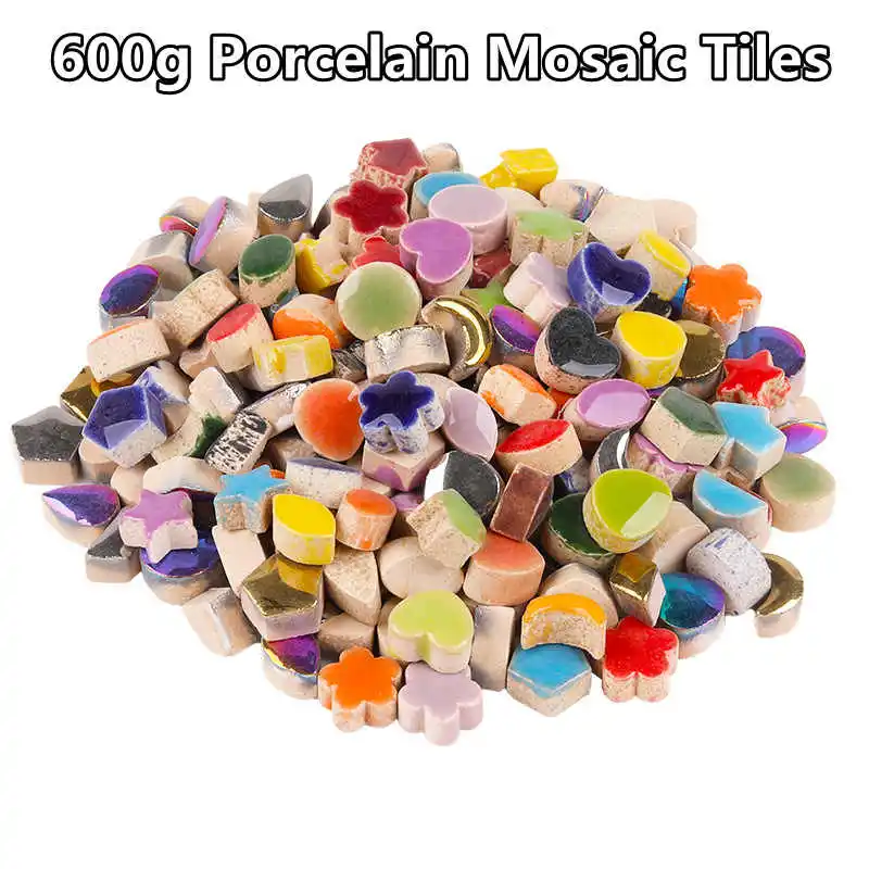 

600g/21.16oz Multi Shape Porcelain Mosaic Tiles Approx. 1cm Diameter Ceramic Star/Moon/Heart Mosaic Materials DIY Crafts Stones