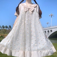 olomlb women sweet soft girl dress japanese kawaii sailor collar bow dresses lolita daisy floral loose clothing for female