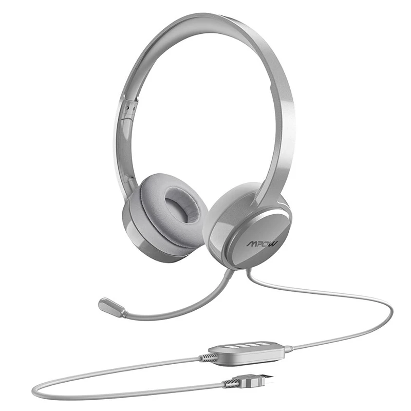 Gray Mpow PA071 проводные наушники гарнитура с шумоподавлением звуковая карта 3,5 мм/USB разъем наушники для Skype колл-центра ПК телефонов Pad - Цвет: Gray