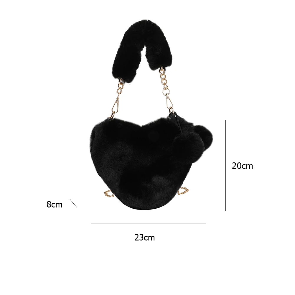 

Fashion Plush Pendant Shoulder Bags Love Shaped Travel Messenger Handbags Autumn Winter Chain Popular Simple Female Daily Bag