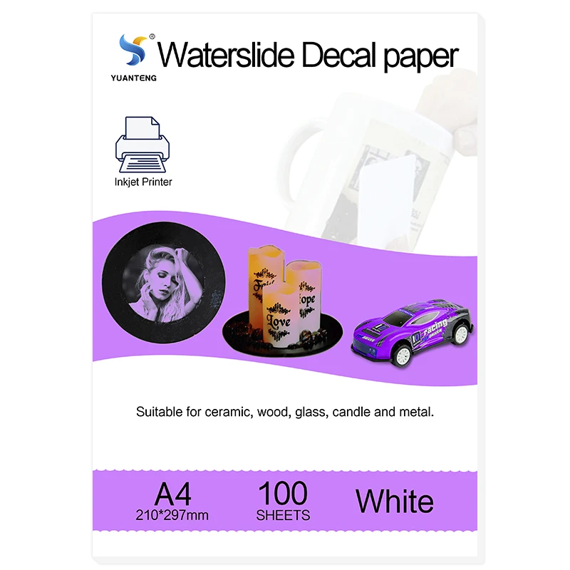 (100pcs/bag) A4 Size Inkjet Water Slide Decal Paper White Background Printing Paper Inkjet Waterslide Decal Paper For Wood Cups