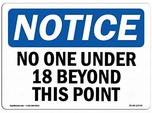 

Notice Sign - No One Under 18 Beyond This Point Safety 12x16 Tin Metal Signs Road Street Sign Outdoor Decor Caution Signs