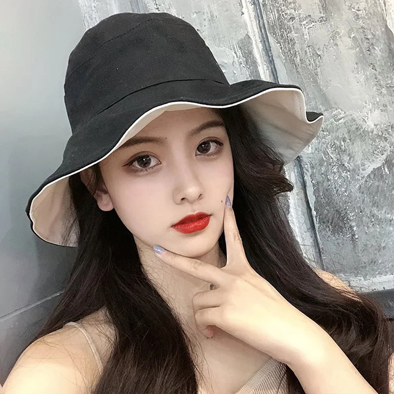 CHIMERA Fashion Bucket Hat for Women Summer Foldable Cotton Double Side Sun Prevent Hats Outdoor Beach Visor Basin Cap