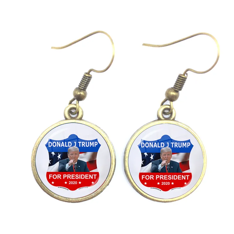 Стеклянные кабошоновые серьги с изображением Трампа 2020 коллекция сохранить