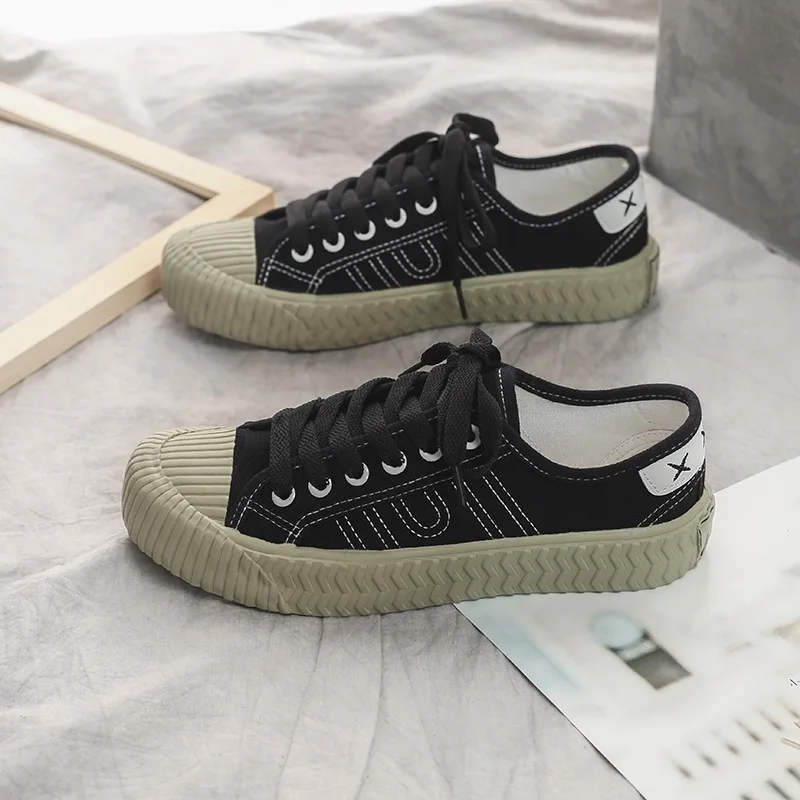 

QWEDF Summer Women Casual Canvas Shoes Classic Low Top Flats Female Lace-up Vulcanize Sneakers Ladies Leisure Footwear D3-24