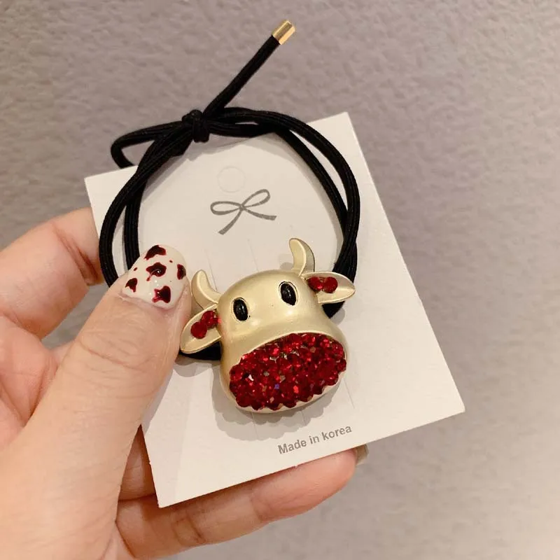 

2021 Korean Trend Net Red Ins Popular Cute Cattle Hair Rope Temperament Retro Diamond Hair Ring Personality Head Rope Female