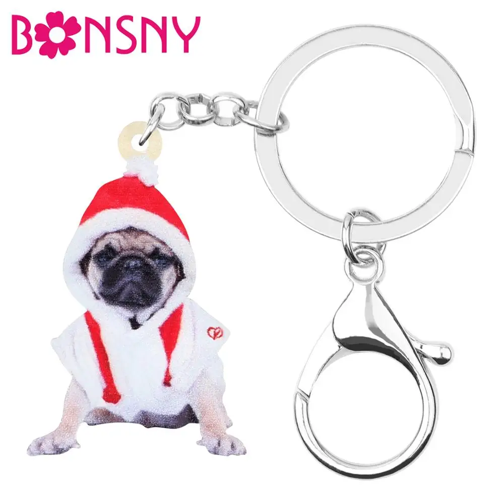 Рождественская акриловая шапка Bonsny костюм мопса брелок для ключей автомобильный