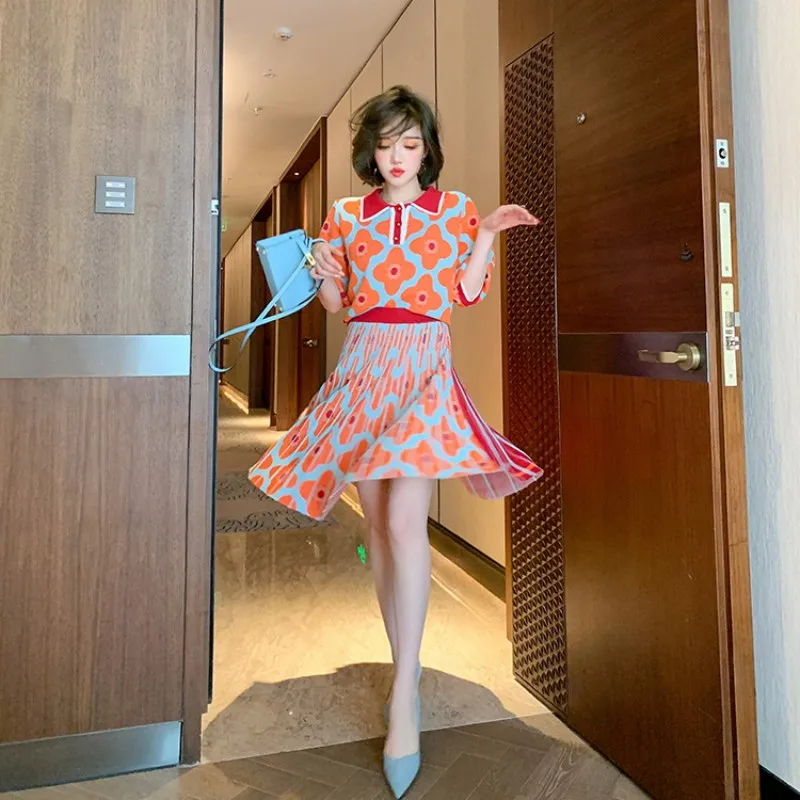 Женский Жаккардовый трикотажный топ комплект из двух предметов с цветочным