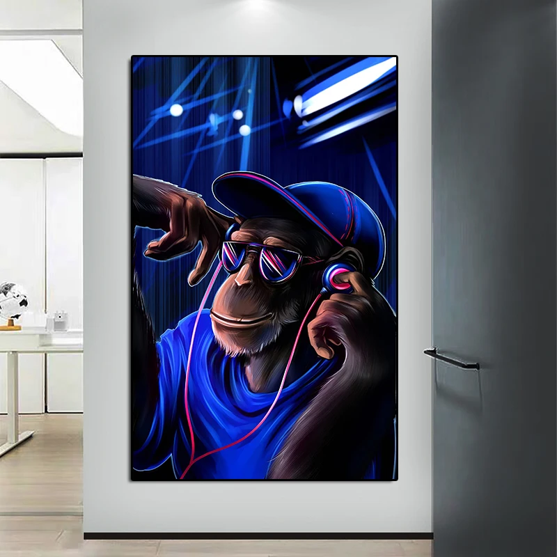 Большие Животные картины на холсте современные наушники обезьяна орангутан