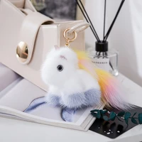 plush keychain cute simulation unicorn toy mink hair cartoon animal bag car key holder bag pendant for kids girlfriends