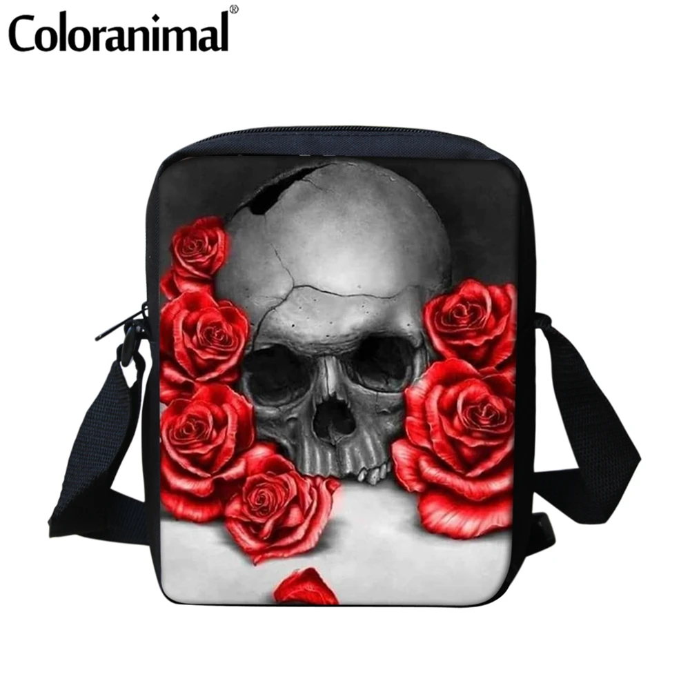 

Coloranimal Gothic Floral Skull 3D Printed Ladies Crossbody Bag Canvas Storage Messenger Bag for Women Shoulder Bag With Hasp