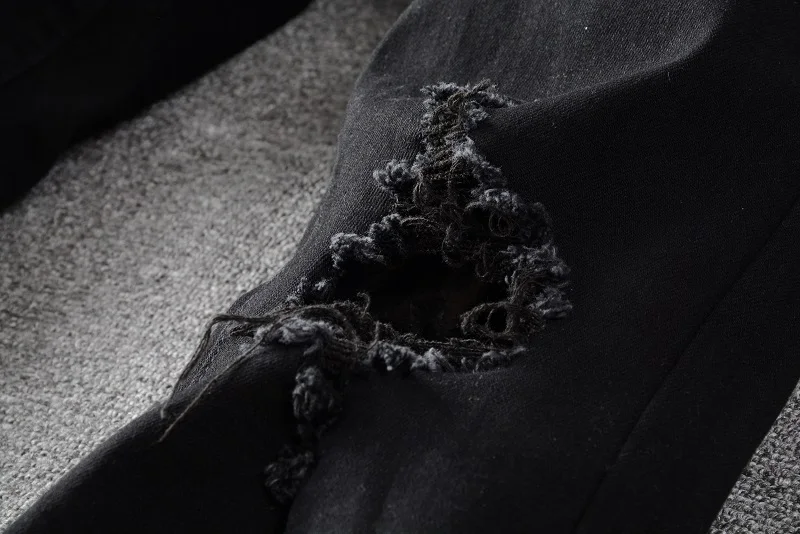 Джинсы мужские Плиссированные в полоску Узкие рваные брюки скинни из денима