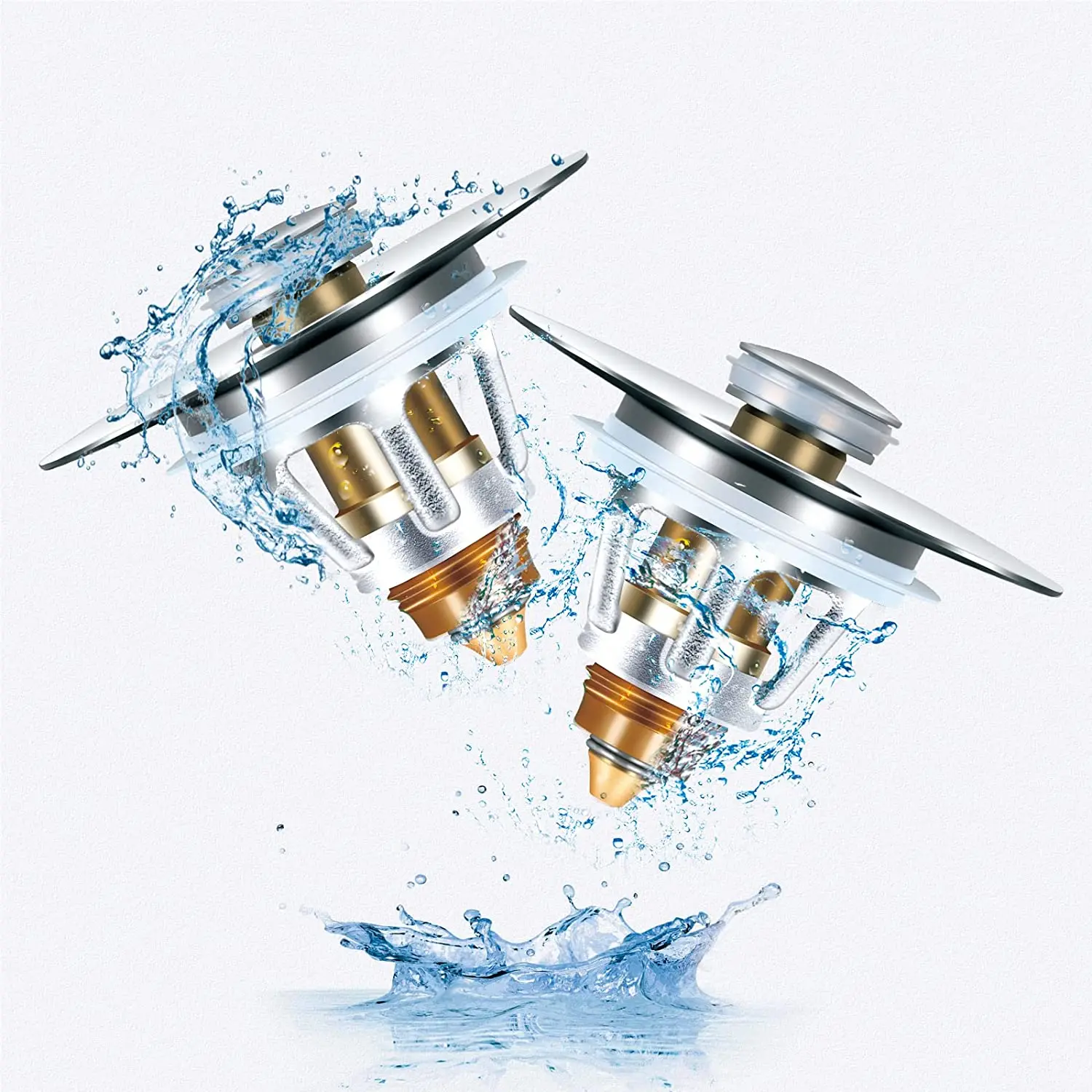 

Stainless Steel Bathroom Sink Stopper, Anti Clogging Sink Drain Stopper with Filter Basket,Bounce Bullet Core Type Drain Plug fo