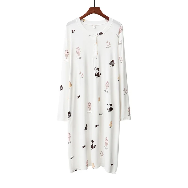 

Ночная рубашка женская, с длинным рукавом, свободная, с круглым вырезом, для весны и лета