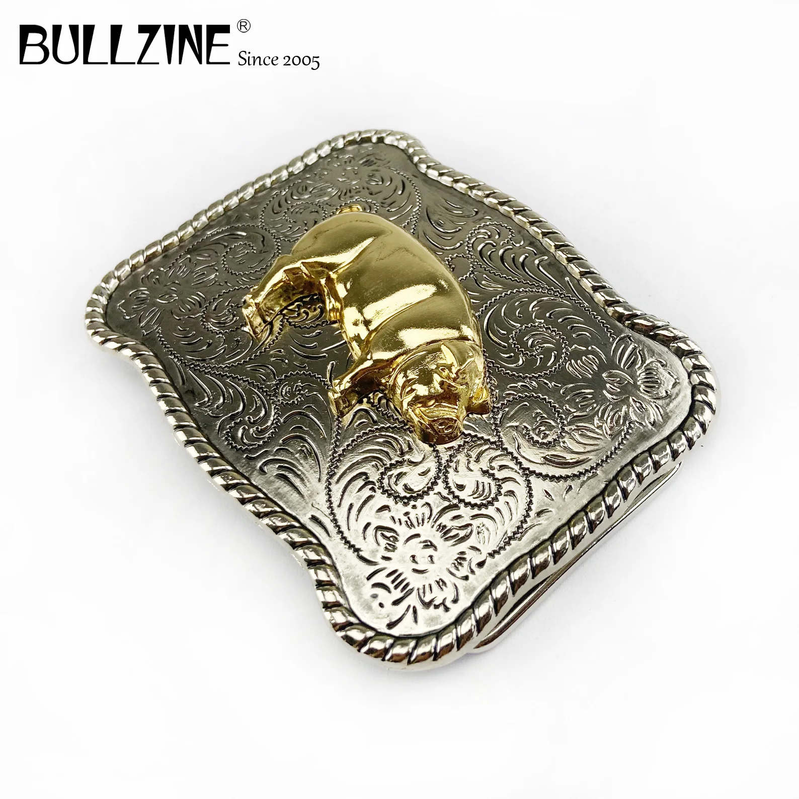 Пряжка для ремня Bullzine из цинкового сплава с серебристой и золотой отделкой -