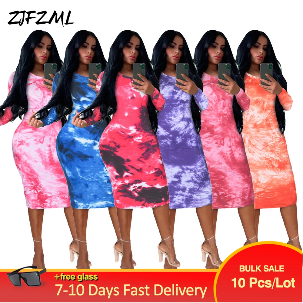 

Bulk Wholesale Items Lots Elegant Fashion Women's Bodycon Party Dresses Office Lady Long Sleeve High Waist Stretchy Midi Dress