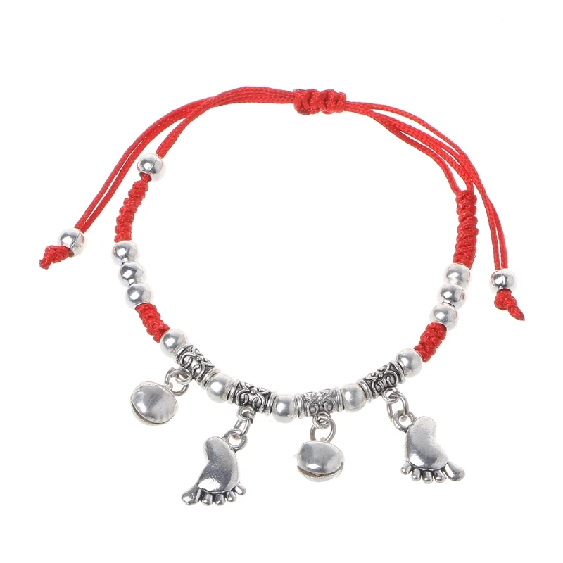 

Lucky Red String Bracelet Ancient Silver Color Decoration Protection Jingle Bell Anklets