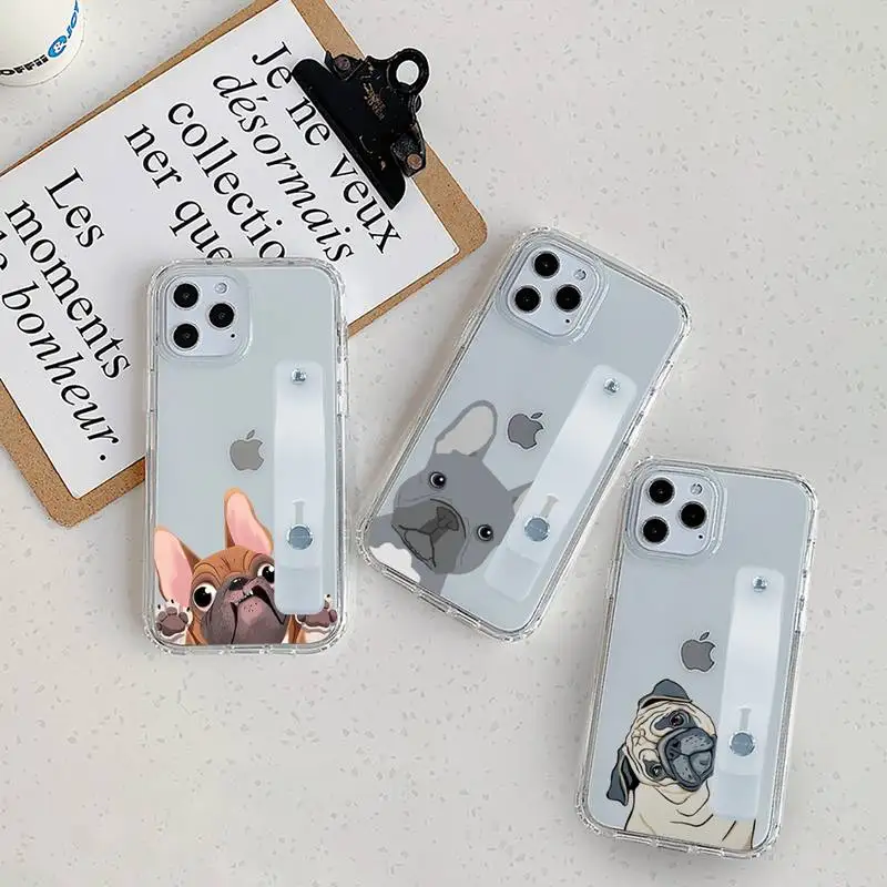 

Pug Dog French Bulldog Phone Case Wrist Strap For iPhone 7 8 11 12 X XS XR MINI Pro Max Plus Hand Band Transparent Clear