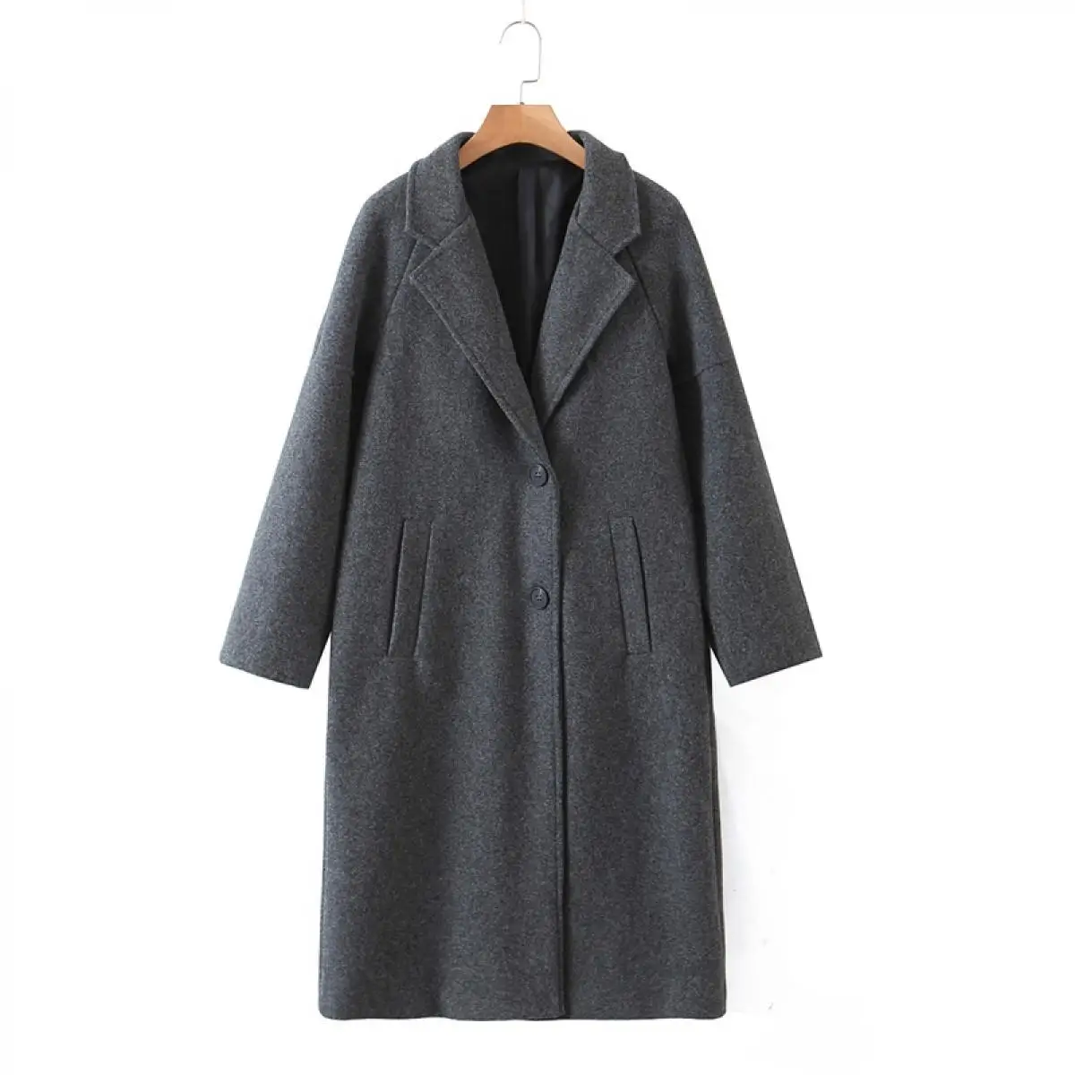 

Tangada Women 2021 Winter Gray Thick Woolen Coats With Button Loose Long Sleeves Pocket Ladies Elegant OverCoat 2Z18