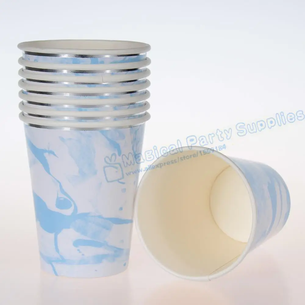 

48 Sets Blue Marble Silver Tableware Paper Plates Cups Napkins Straws for Birthday Party Graduation Baby Shower Bridal Shower
