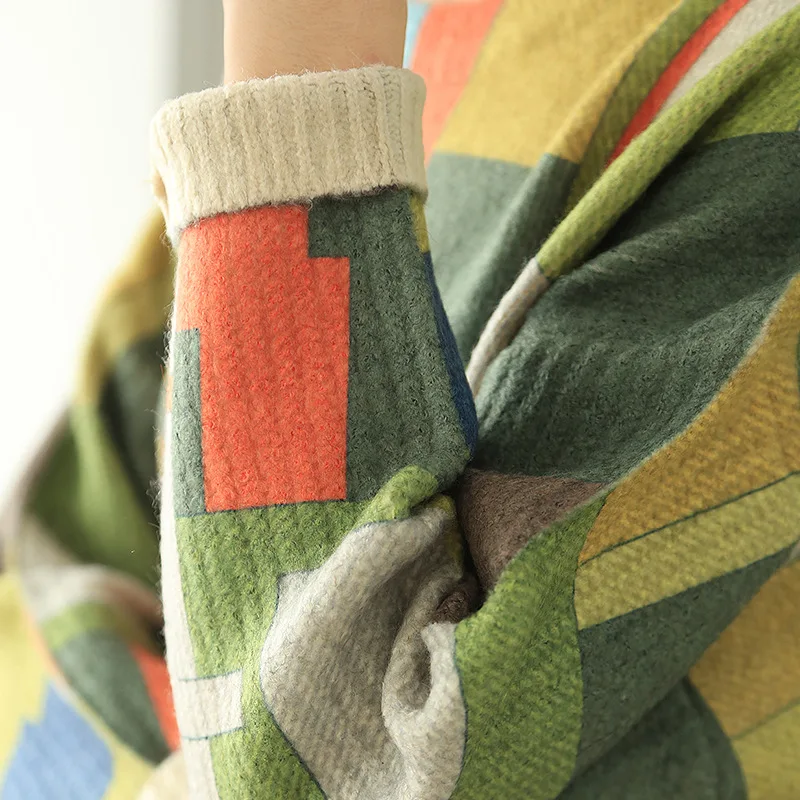 Осенне-зимний свитер женский ретро большой размер вязаный Свободный пуловер 2019