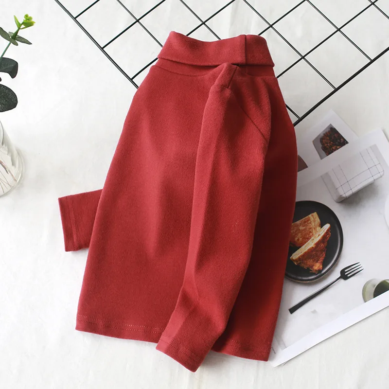 wine red Теплая блузка для девочек; коллекция года; осенняя одежда для малышей; хлопковые школьные Блузы; топы с длинными рукавами; однотонные футболки; детские базовые Блузы для малышей - Цвет: wine red