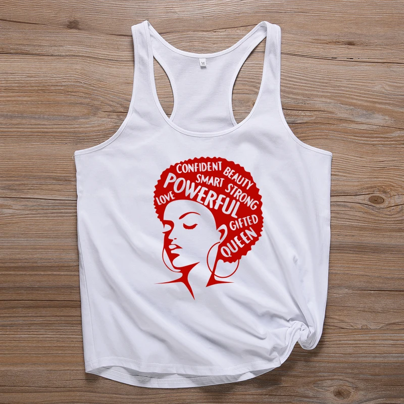 White-Red-Tank Афро леди Графический футболки для феминисток тройники черная девушка Волшебная футболка королева девушка мощные футболки рубашки женские винтажные меланин футболка - Цвет: White-Red-Tank