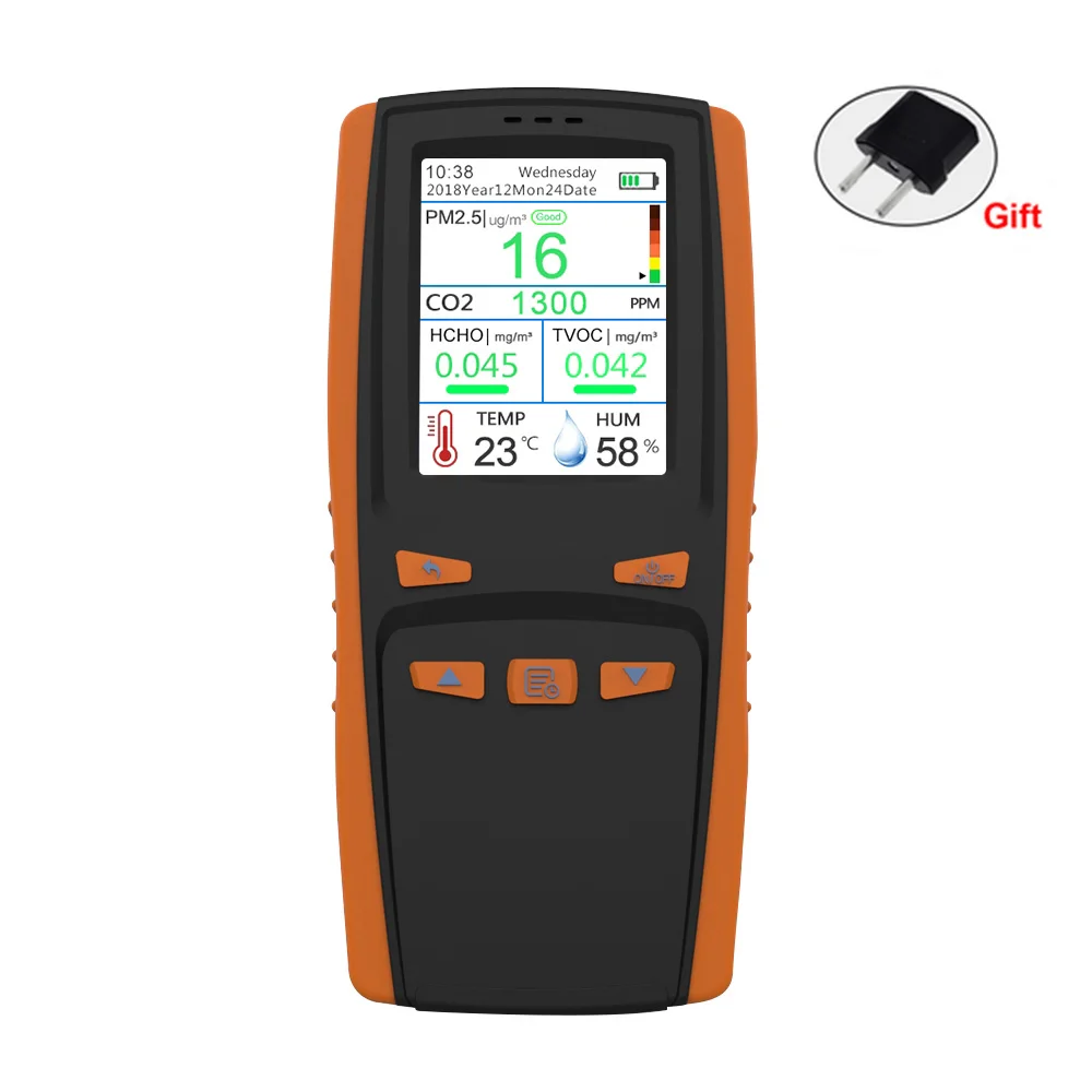 

CO2 PM2.5 Gas Detector HCHO Carbon Dioxide Formaldehyde PM 2.5 TVOC Handheld LCD Display AQI Air Quality Detector Dust Home