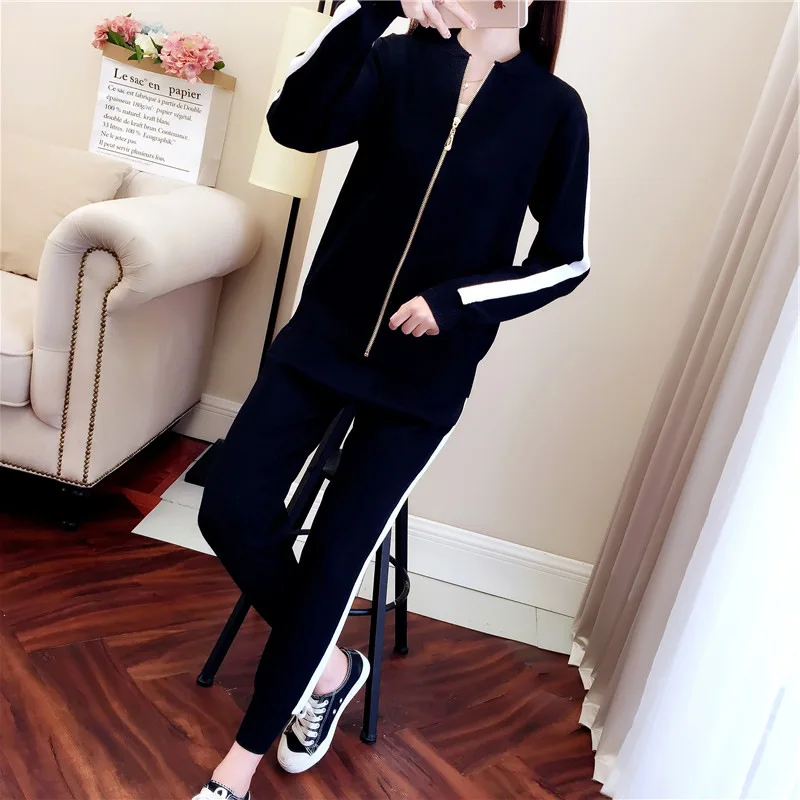 Спортивный костюм женский вязаный из двух предметов осень 2019 | Спорт и