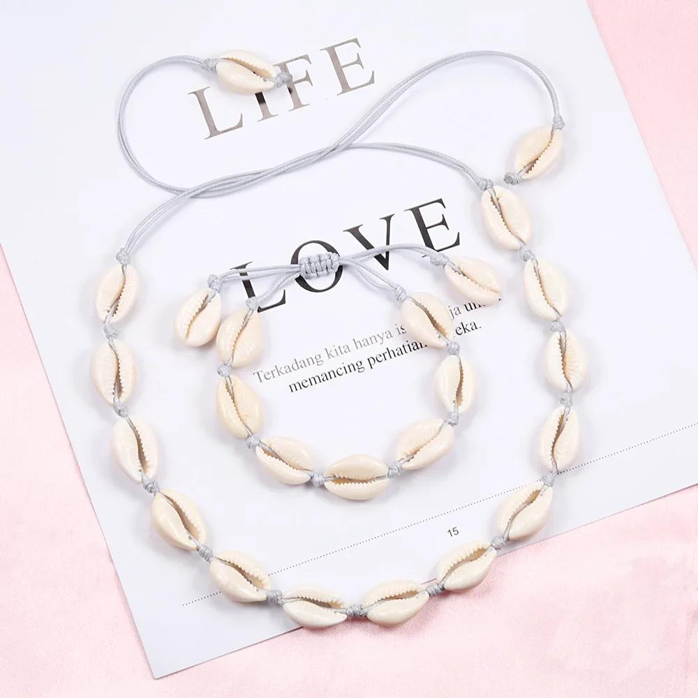 2 шт./компл. Модные женские ожерелья-ракушки Браслет Ошейник-веревка цепочка для