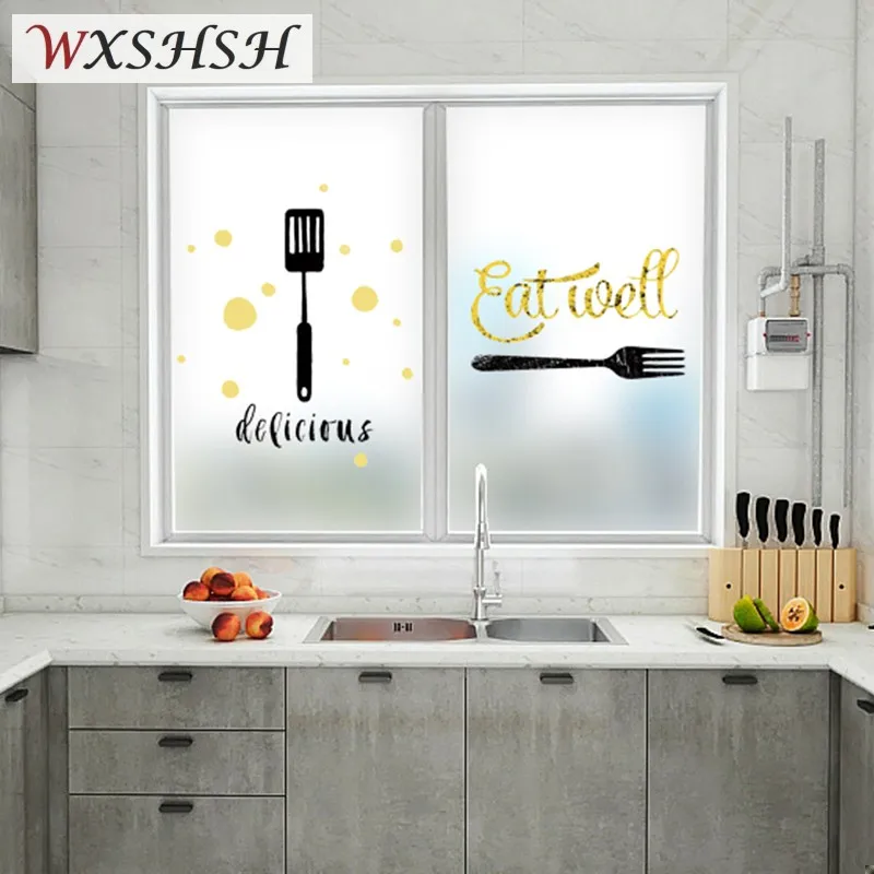 

Custom Size Static Cling Window Film Tableware Pattern Home Office Decorative Privacy Protection No Glue Frosted Glass Sticker