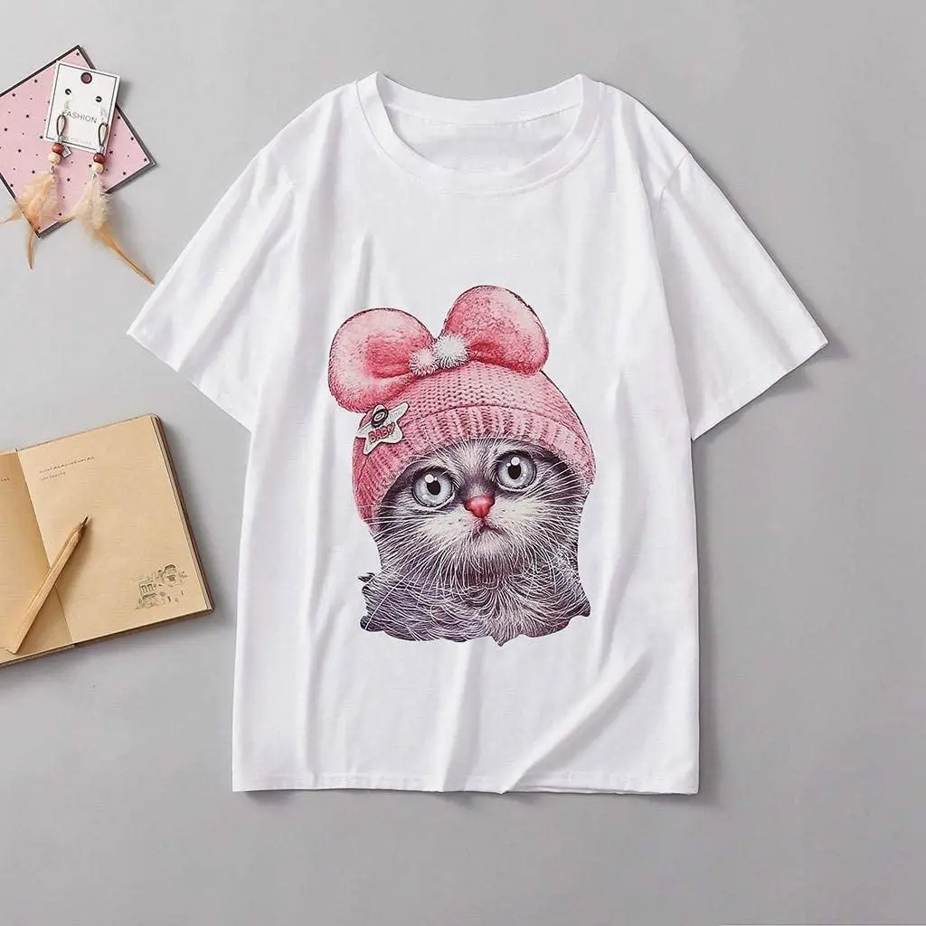 

Women Ladies Cute Print Round Neck Short Sleeve T-Shirt Top Tee Girls Basic Shirts Clothes