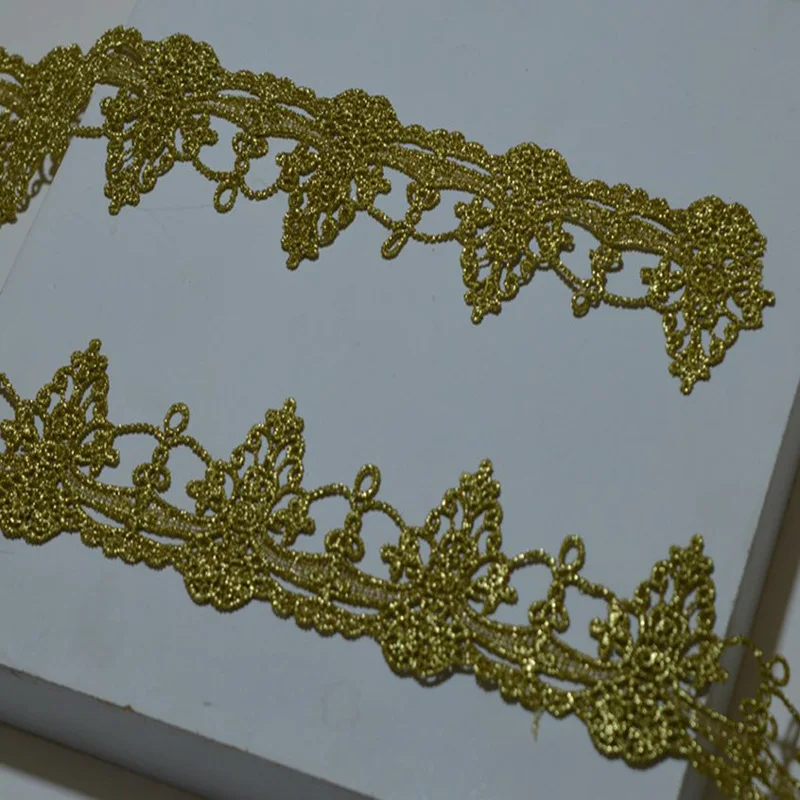 5YDS/LOT 5CM Wedding Dress Fluorescent Lace Tower-type Gold Thread Embroidery Accessories Trim 20200606SOMELACE | Дом и сад