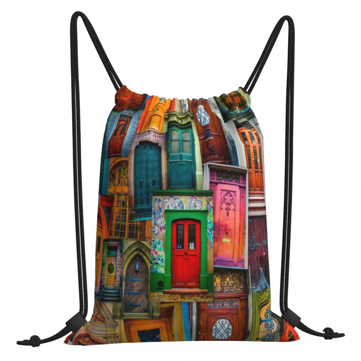 

Color retro door new men and women drawstring backpack outdoor portable backpack travel fitness shopping bag drawstring backpack