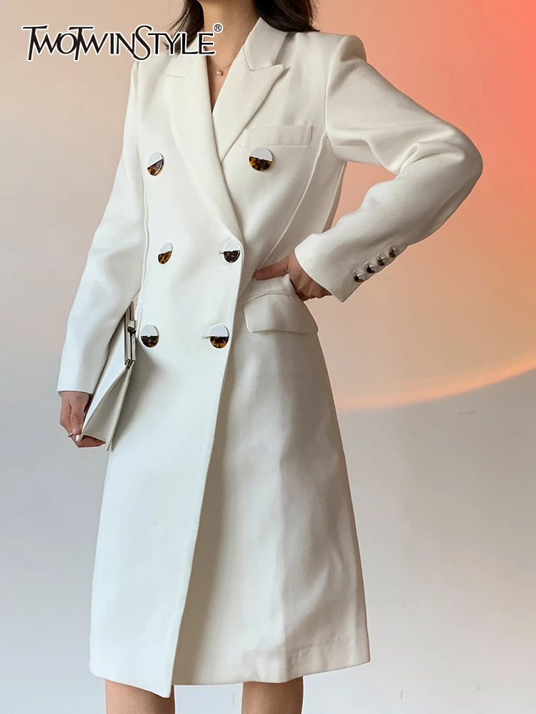 

Twotwin2 стиль Винтажные белые блейзеры для женщин с зубчатым воротником с длинным рукавом однотонные куртки Женская корейская модная одежда ...