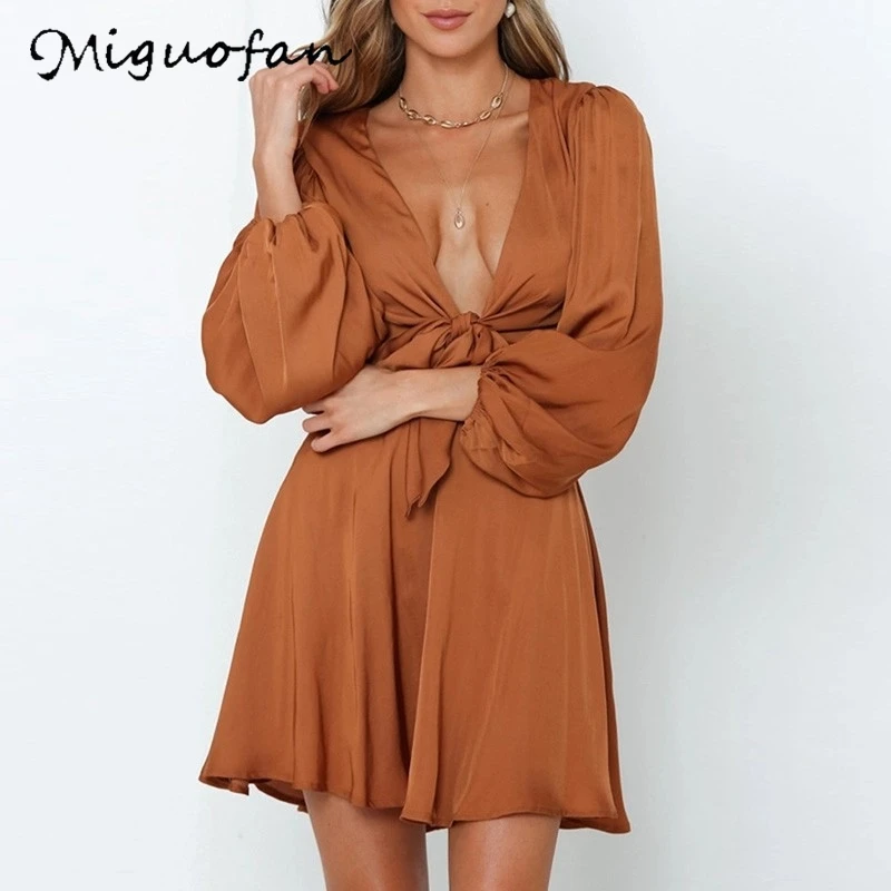 Женское Бандажное платье с длинным рукавом повседневное пляжное мини глубоким