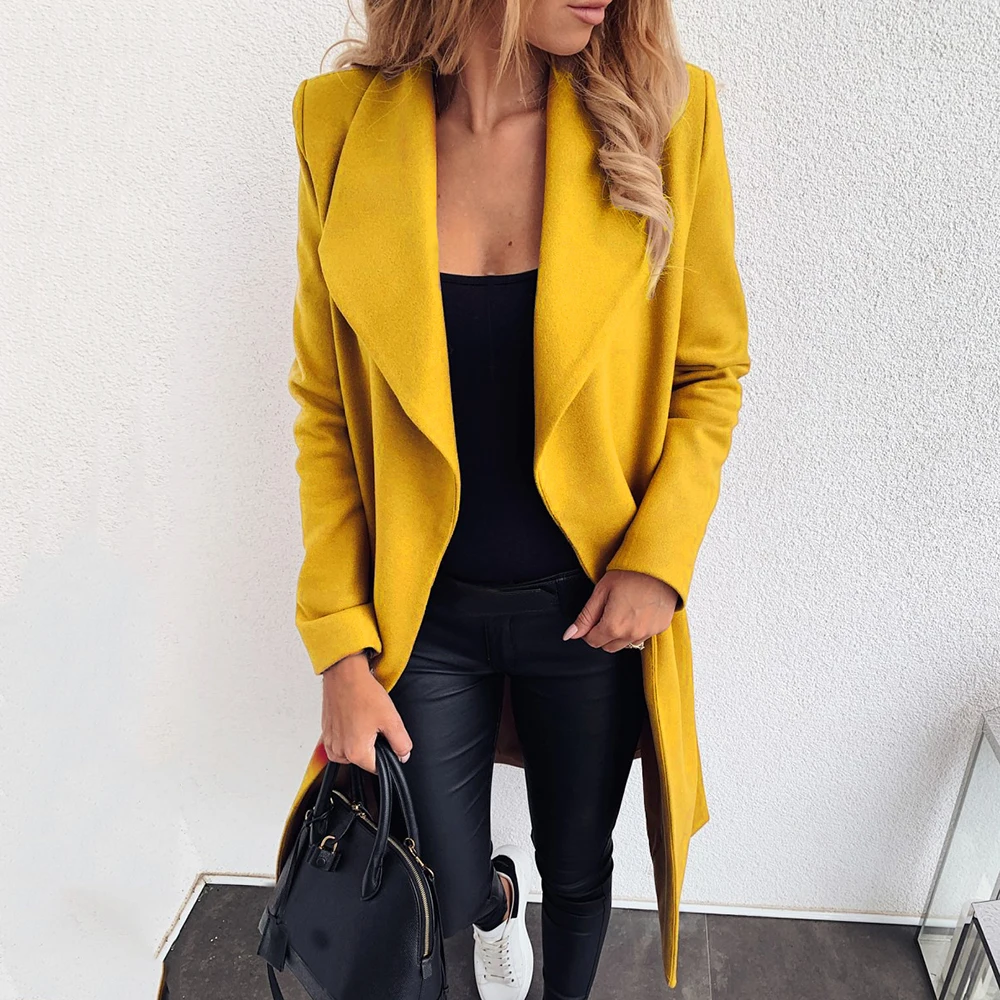 

Women Coat Bandage Belt Autumn Clothes Long Trench Coat Plus Size Ladies Overcoat Sashe Tunic Outerwear Long Blends Jacket Mujer