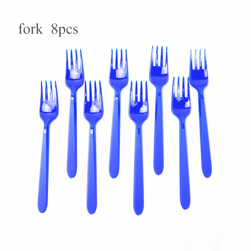 fork 8pcs Вечерние одноразовые столовые приборы с рисунком акулы из мультфильма, бумажная тарелка, салфетка для чашек, детский душ, детские принадлежности для дня рождения, Декор - Цвет: fork 8pcs