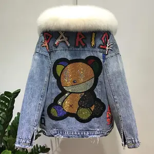 Женская куртка из натурального Лисьего меха, теплая зимняя куртка с подкладкой из кроличьего меха, расшитая бисером, плотная верхняя одежда, F2284