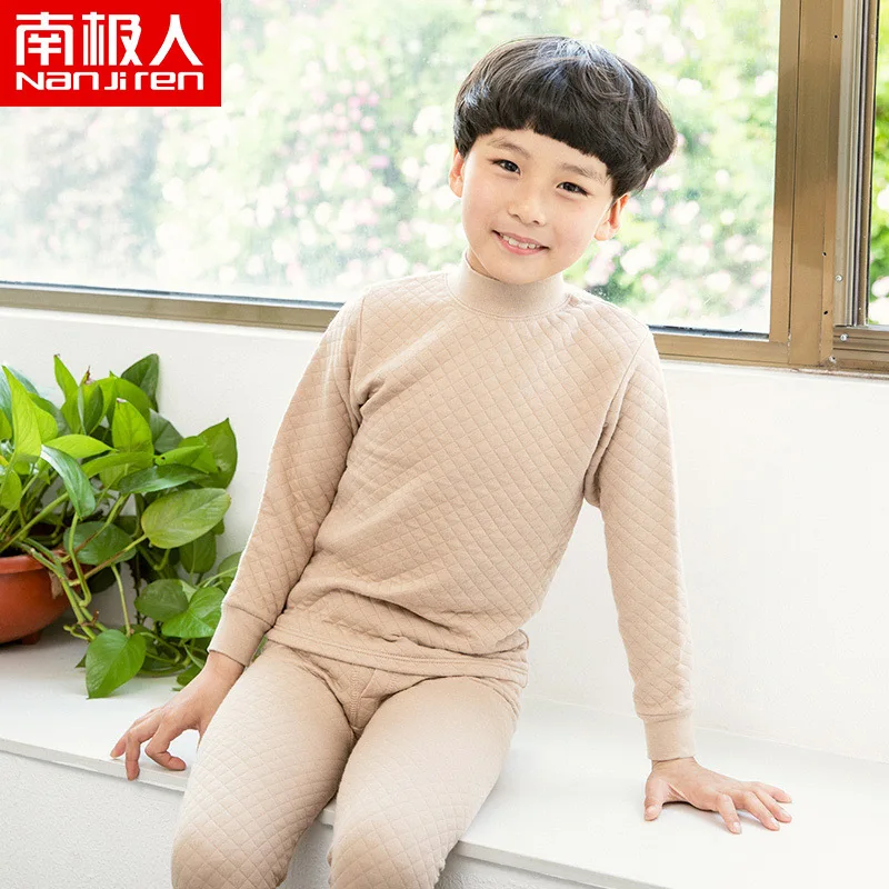Middle collar Khaki Антарктическое детское термобелье комплект хлопковой одежды в подростки теплозащитные воздушные рубашки для малышей осенняя одежда длинные штаны Три слоя холодного - Цвет: Middle collar Khaki