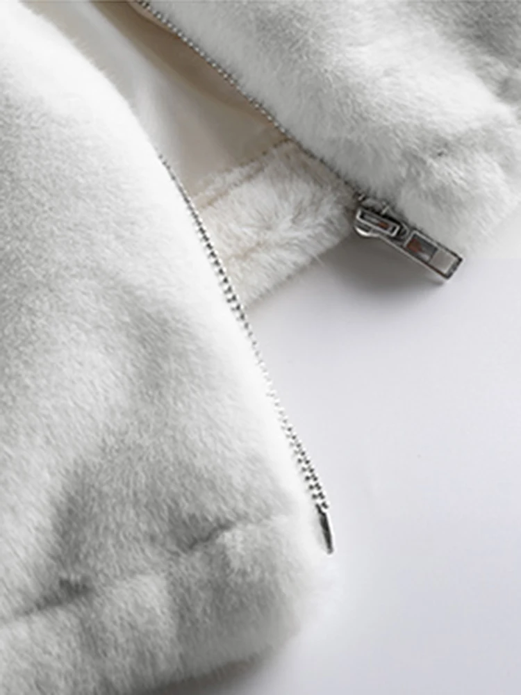 

Lautaro Winter White Oversized Warm Faux Fur Jacket Women Long Sleeve Stand Collar Zip Up Korean Fashion Clothing for Womens