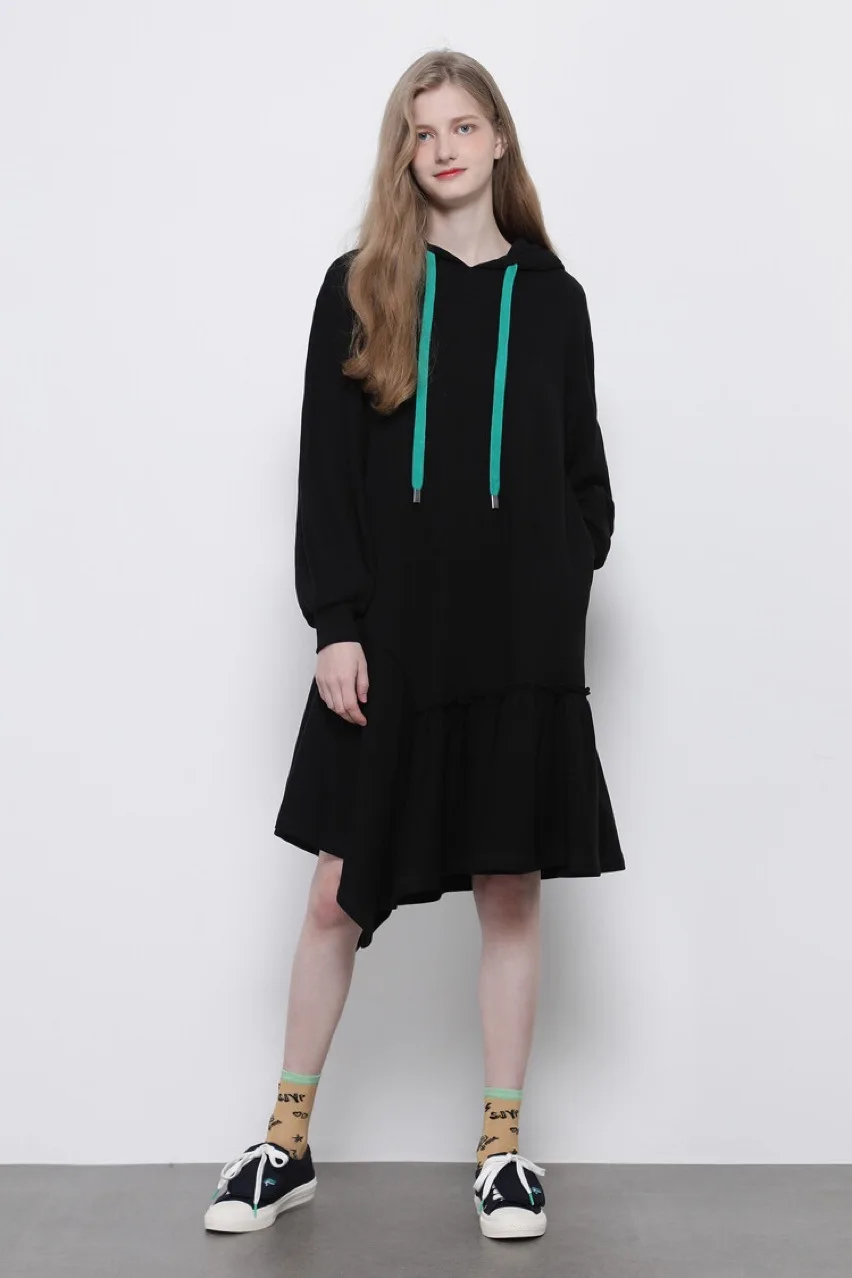 

2021 Sp Spring Autumn new comfortable everyday casual flounce hem hoodie Dress
