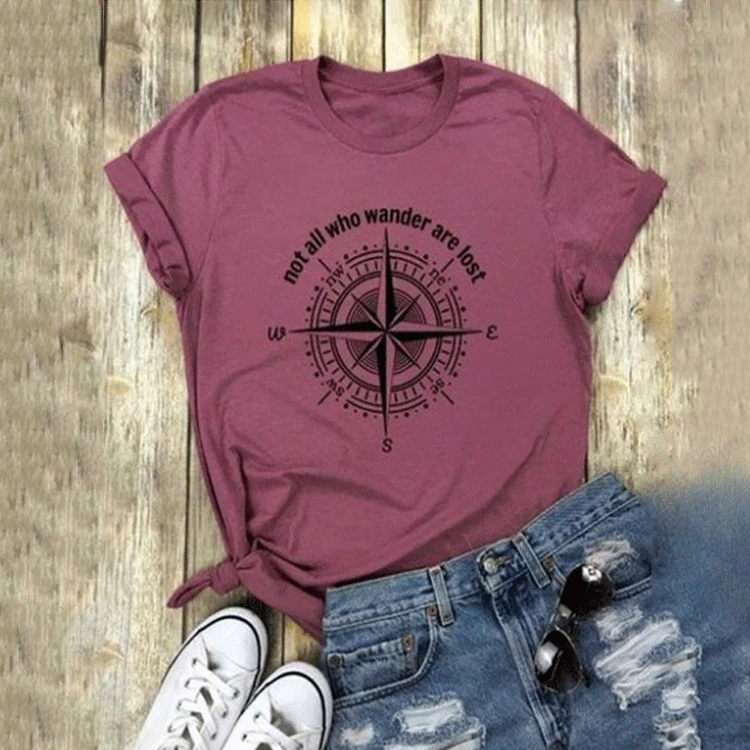 

Carney top selling women's T-shirt with compass printing round neck and short sleeve