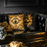 2022 cushion cover decorative pillow case modern luxury artistic golden bee print black velvet soft sofa chair coussin