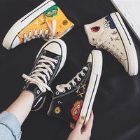 2021 cartoon printed anime canvas sneakers women shoes casual vulcanized flat trainers female student high top espadrilles