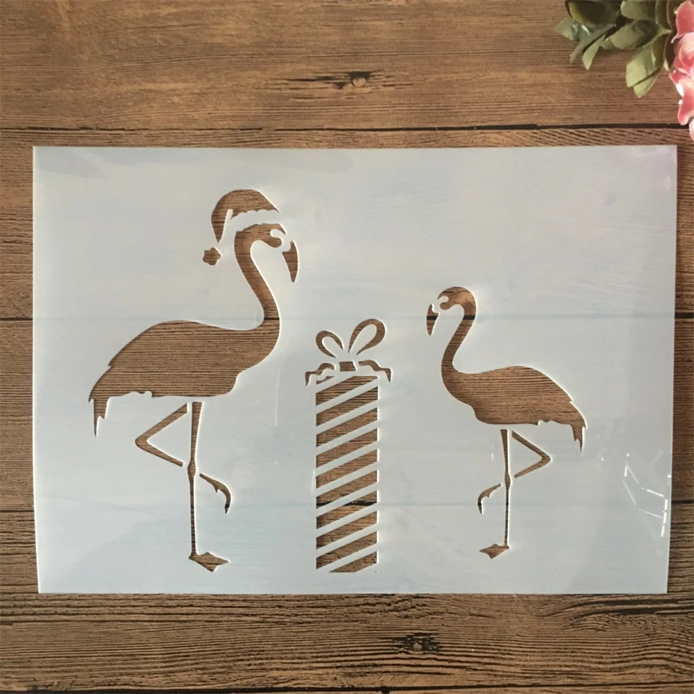 

A4 29cm Christmas Flamingo Gift Box DIY Layering Stencils Wall Painting Scrapbook Coloring Embossing Album Decorative Template