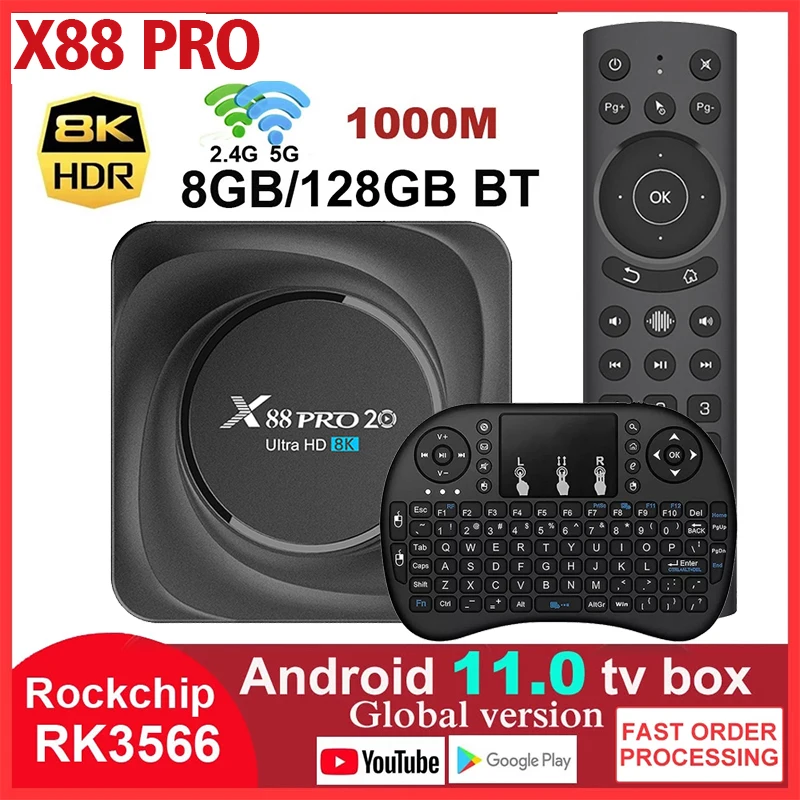 

Android 11 X88 PRO 20 TV Box 8GB RAM 128GB ROM Rockchip RK3566 Support 4K 8K 24fps USB3.0 Google Assistant Youtube 4GB 64GB 32GB