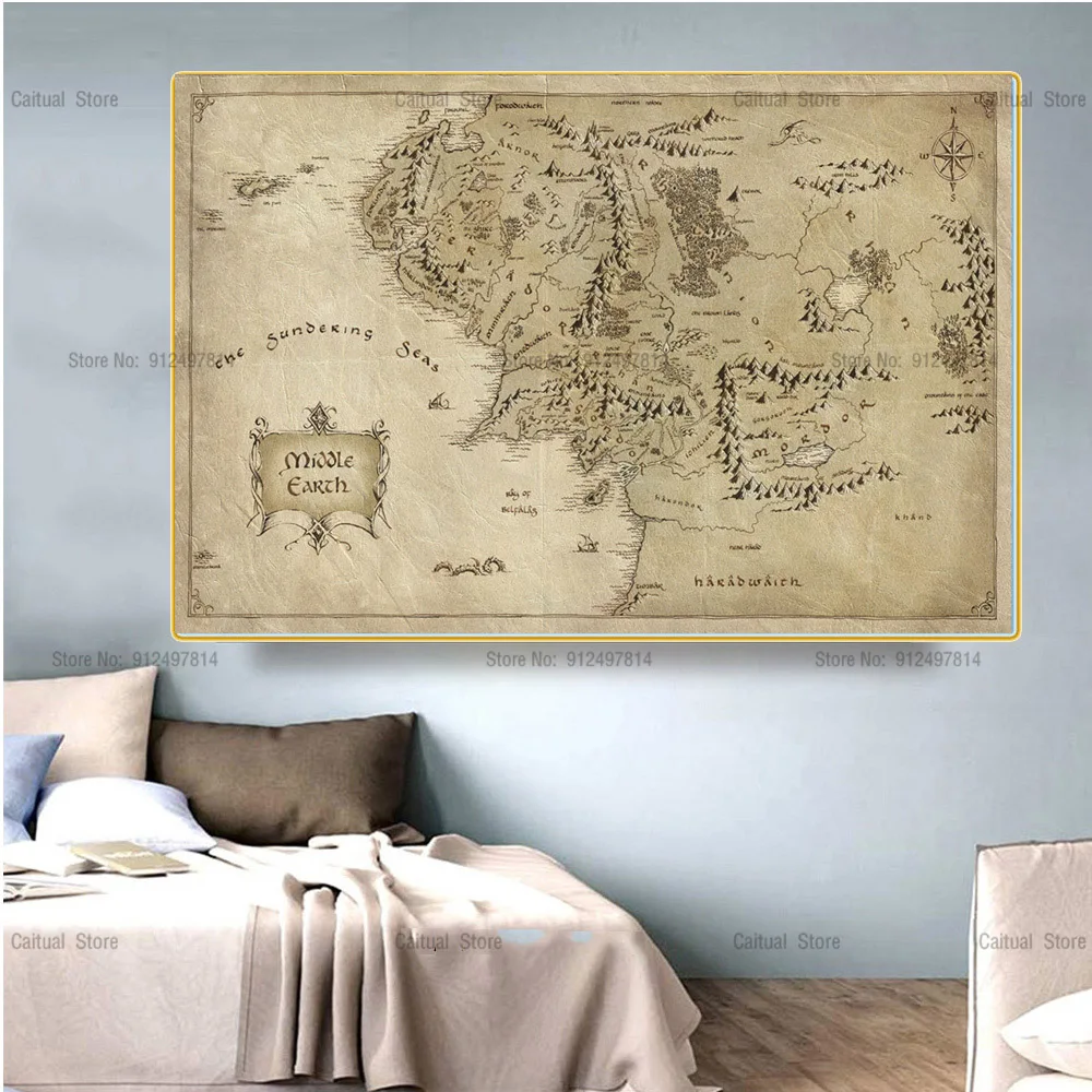 Винтажные постеры для видеоигр Карта мира картина из фильма Средняя Земля